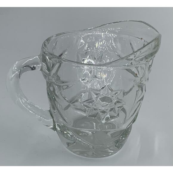 Anchor Hocking Creamer Clear Star Of David Pressed Glass 4 Oz Pitcher Handle - Picture 2 of 8